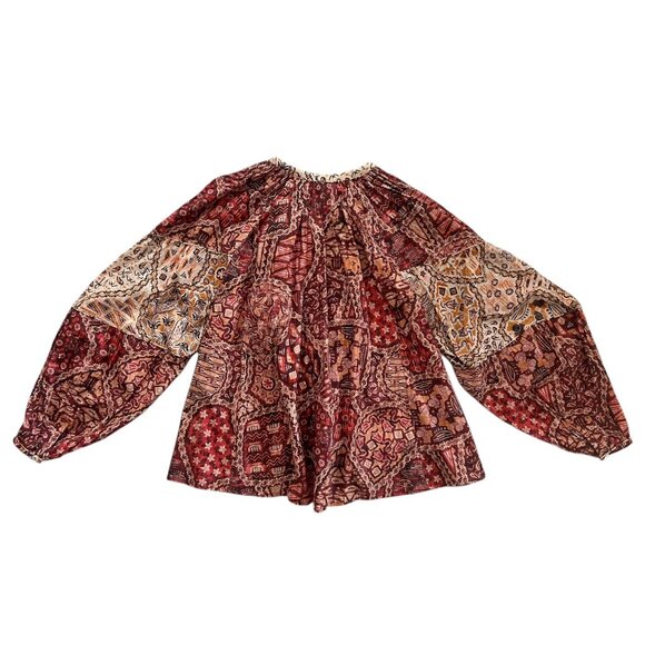 Chufy Nile Tales Floral Peasant Blouse‎ Red S Balloon Sleeve Boho Cottagecore - Picture 2 of 13